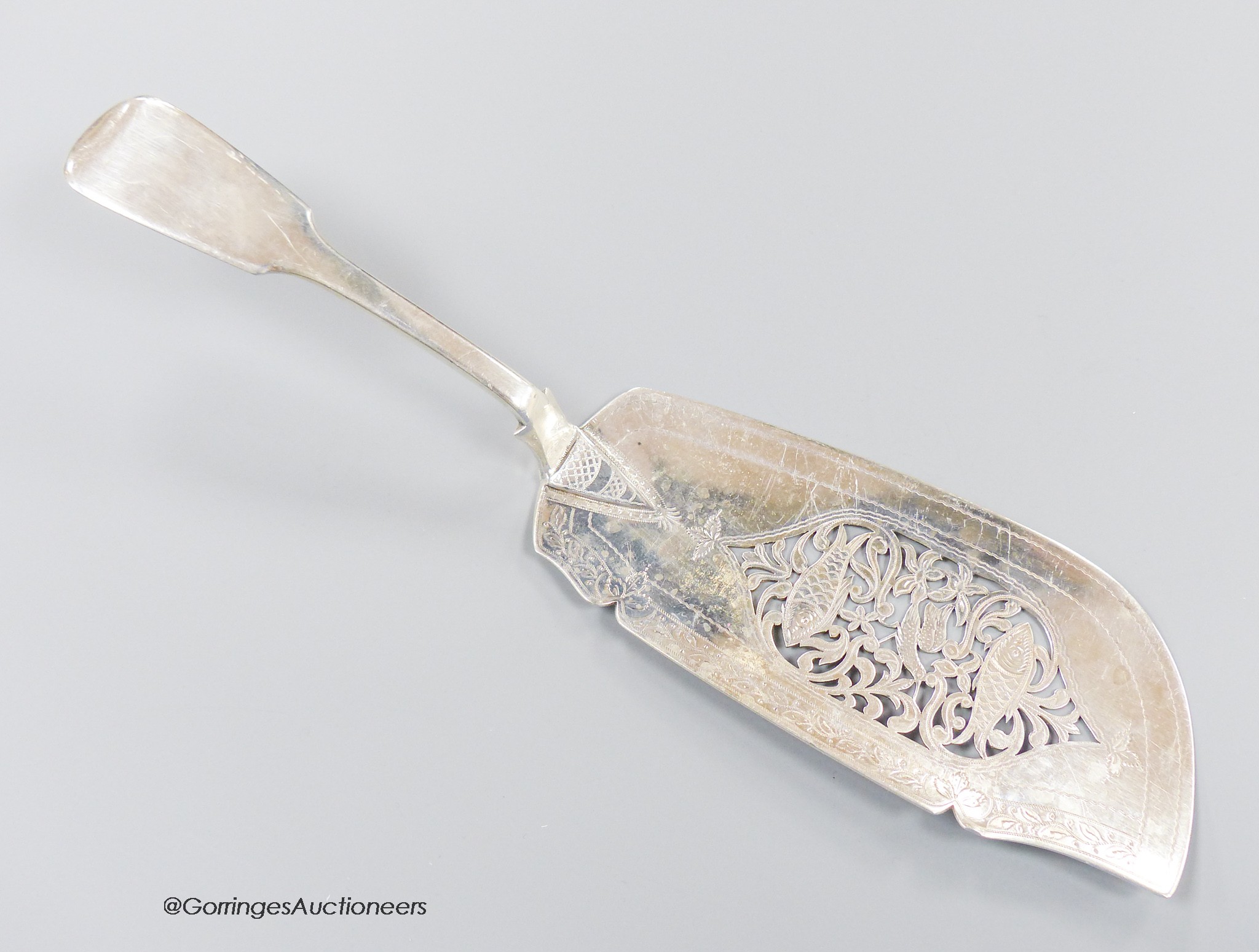 A William IV silver fiddle pattern fish slice, James Henry Daniel, London, 1832, 29.2cm, 4.5oz.